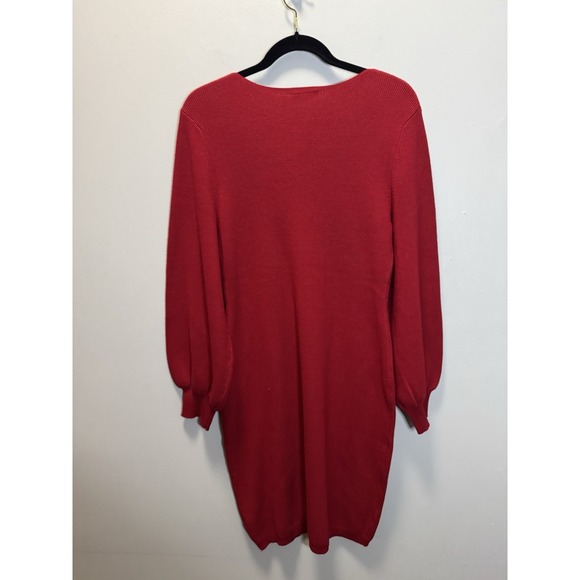 Nina Leonard Sweater Sheath Dress Size Large Red Balloon Sleeves - Picture 9 of 11